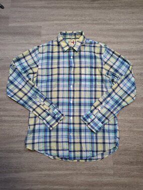 Relwen Rumpled Lawn Ultralight Shirt Men's Medium Plaid Blue White Yellow